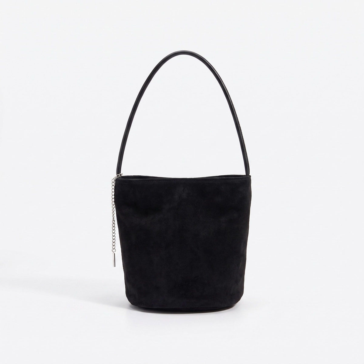 Faux Suede Bucket Shoulder Bag with Chain Accent