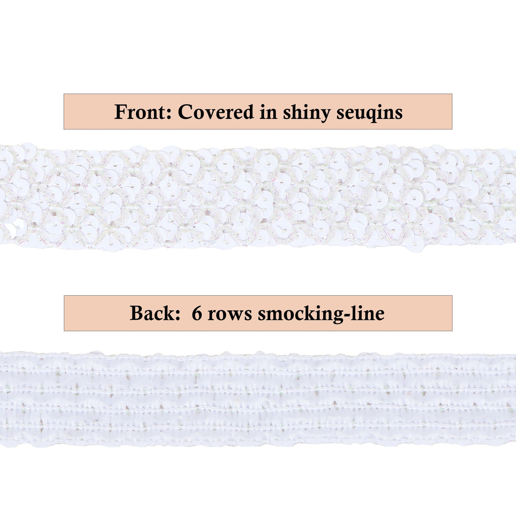 Sewing Sequin Trim 1.2 Inch 6 Row, 25 Yards Glitter Sequin Strip Ribbon Metallic Stretch Bling Fabric DIY Craft Decoration