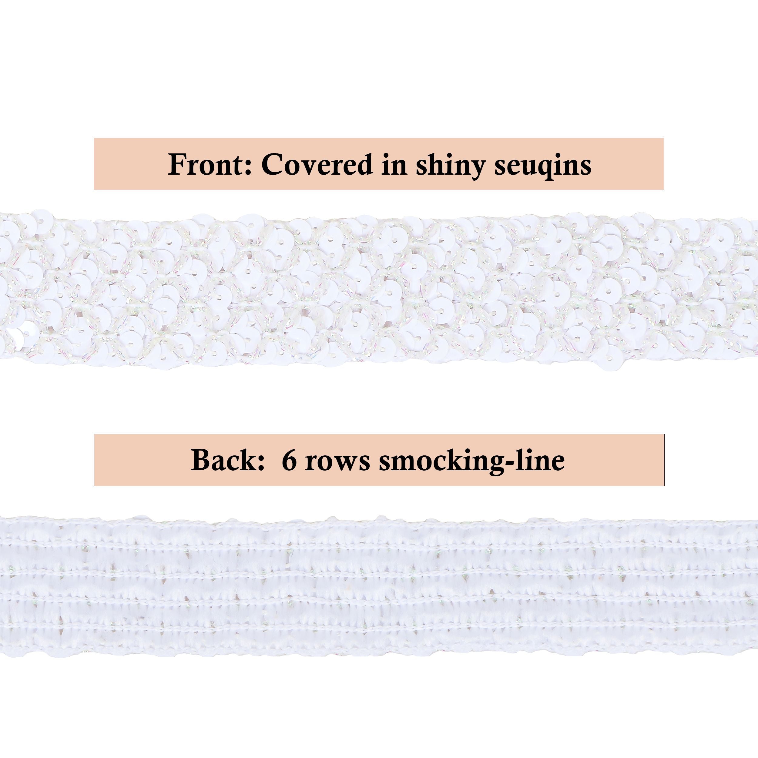 Sewing Sequin Trim 1.2 Inch 6 Row, 25 Yards Glitter Sequin Strip Ribbon Metallic Stretch Bling Fabric DIY Craft Decoration