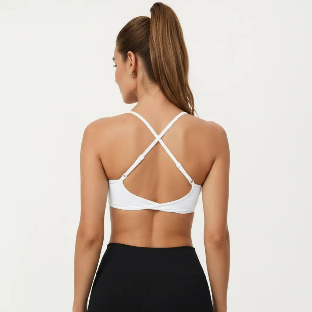 Anna-Kaci Active Women's Strappy Sports Bra with Adjustable Cross Back and Scoop Neck Front