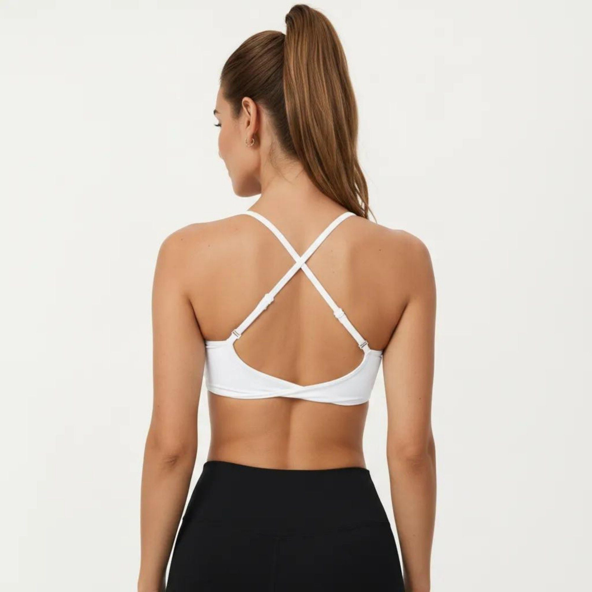 Anna-Kaci Active Women's Strappy Sports Bra with Adjustable Cross Back and Scoop Neck Front