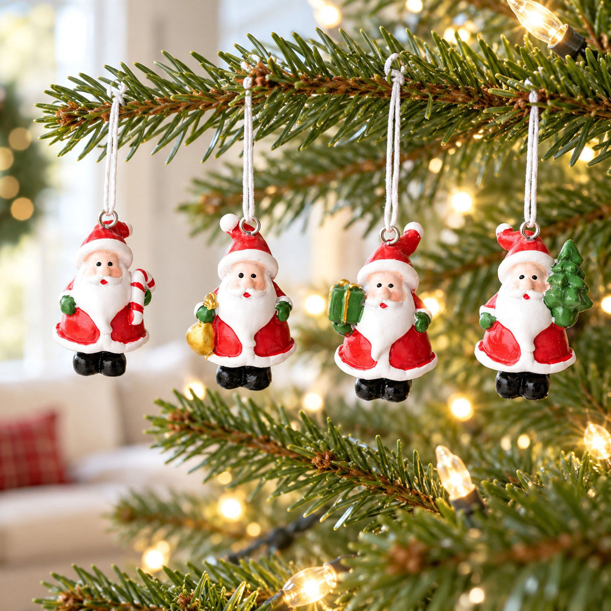 4ct Mini Resin Santa Christmas Tree Ornaments Assorted Holiday Decorations Gift