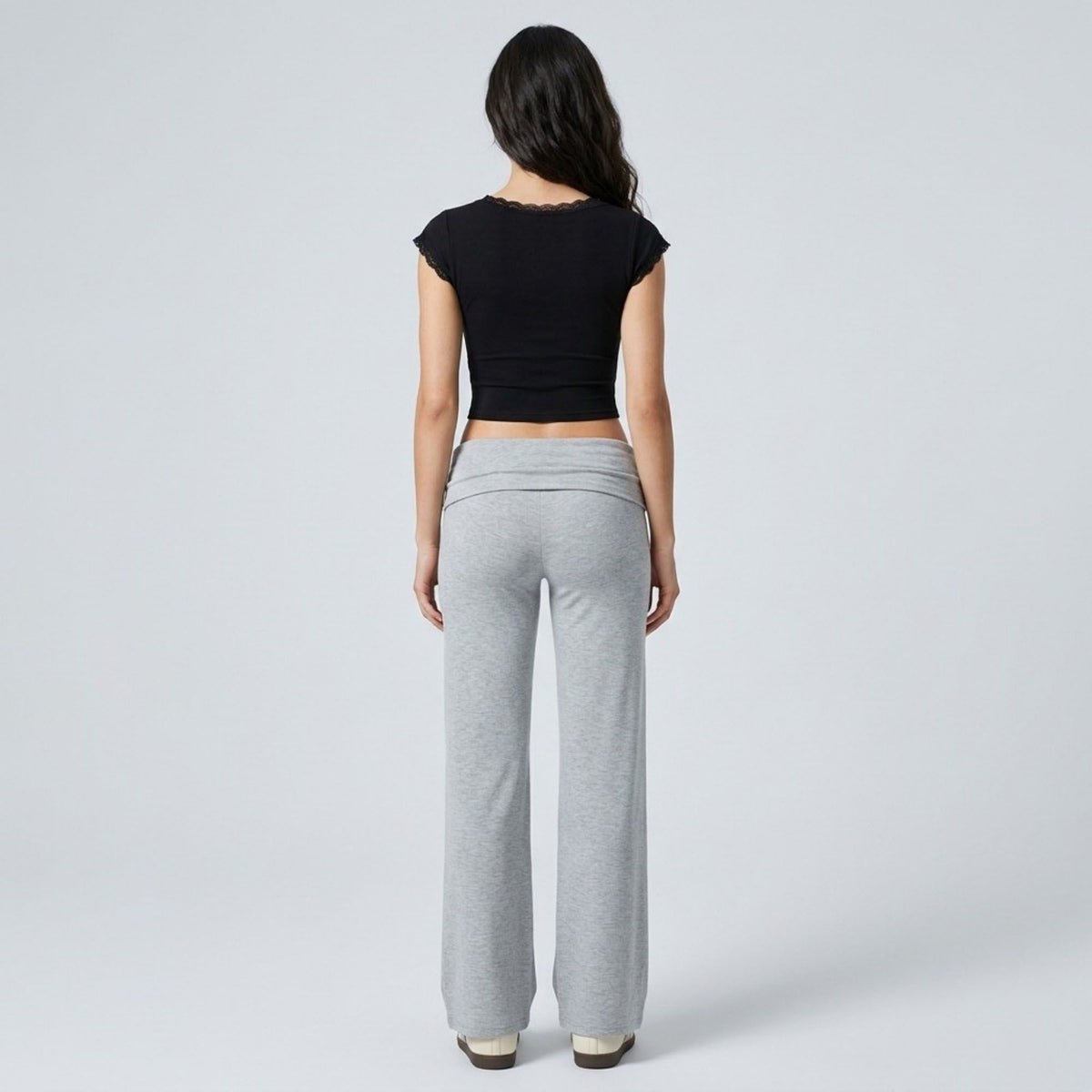 Foldover Waistband Wide-Leg Lounge Trousers