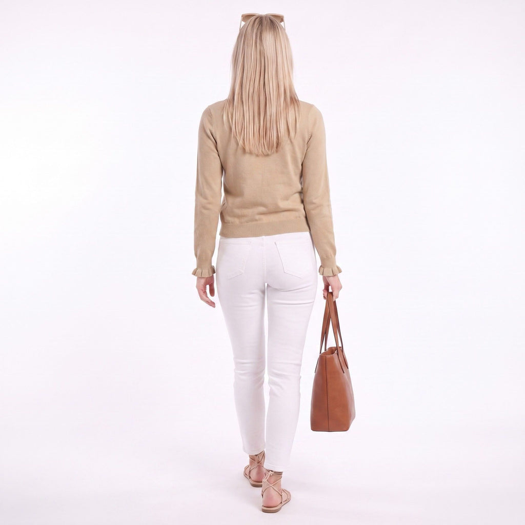 Ruffle Trim Button-Front Knit Cardigan