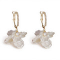 Women's Crystal Floral Drop Earrings with Textured Petal Accents and Sparkling Rhinestone Details