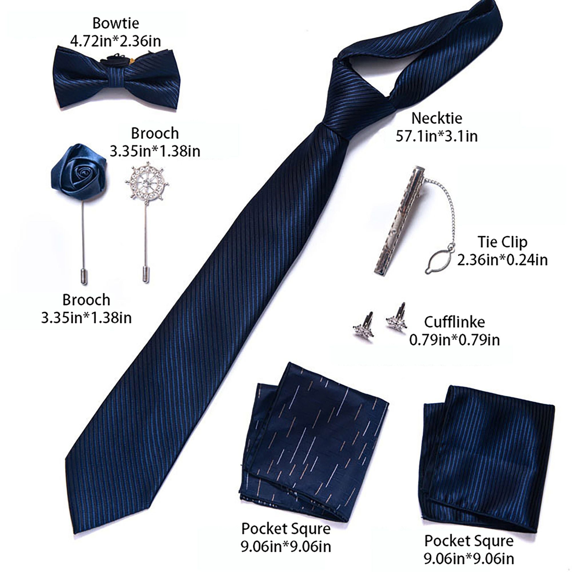 Men's Micro Grid Pattern Bow Tie Gift Set Pre-Tied Bowtie Pocket Square Cufflinks Tie Clip Formal Accessory Set