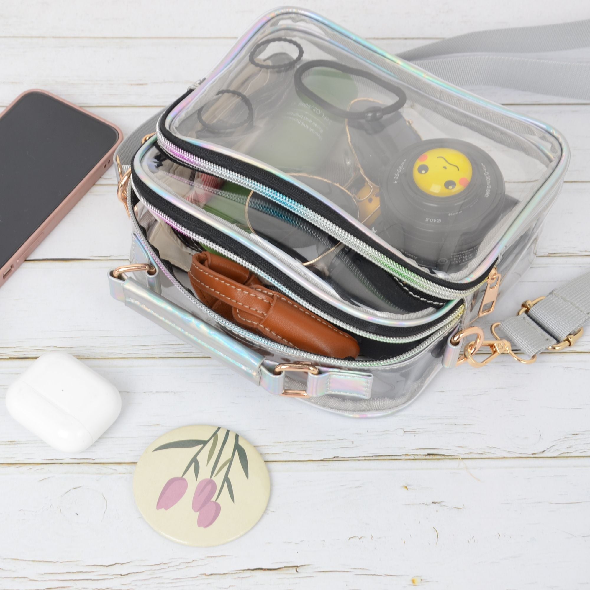 Anna-Kaci Trendy Clear Transparent Women's Shoulder Bag with Iridescent Trim