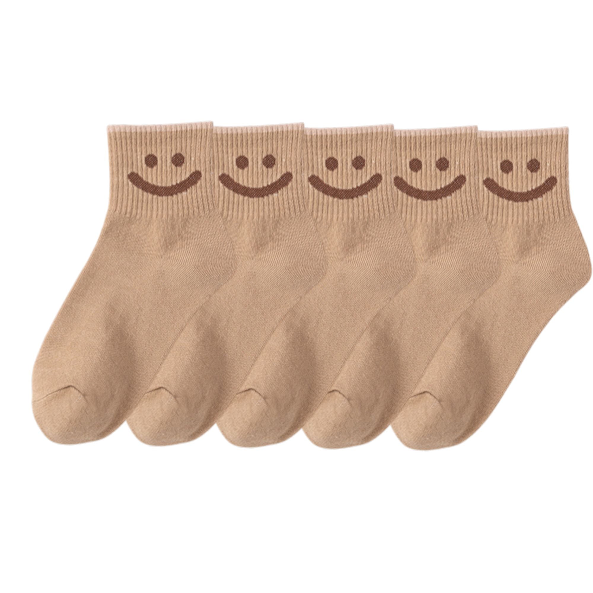 Anna-Kaci 5 Pairs Women's Ankle Socks with Smiley Face Design Soft Cotton Ribbed Cuffs for Casual Everyday Wear