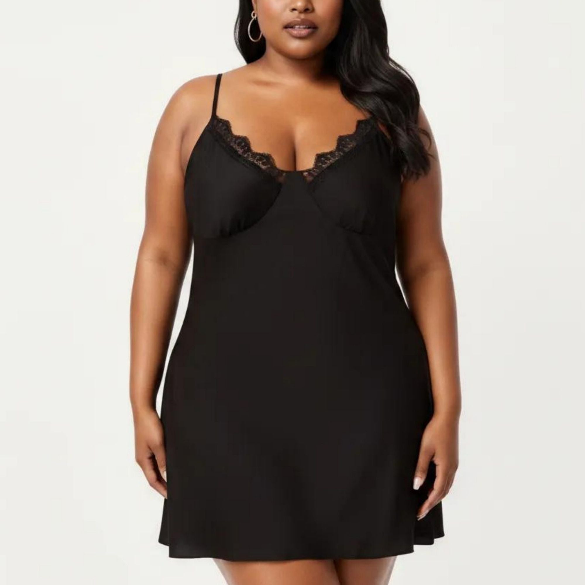 Anna-Kaci Lounge Women's Plus Size Lace Trim Slip Nightgown Adjustable Spaghetti Straps Soft Flowy Sleep Dress Short Chemise