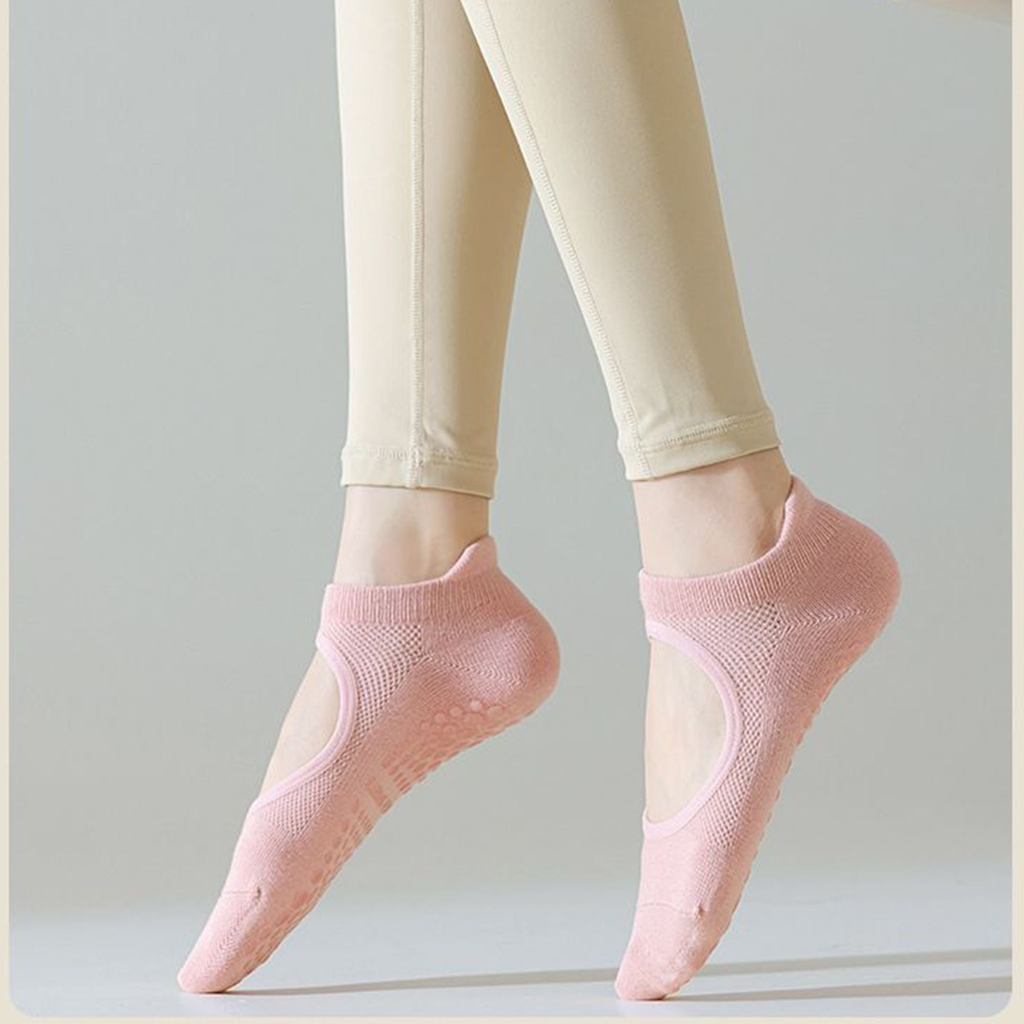 Anna-Kaci 4 Pairs Women's Non-Slip Yoga Socks Soft Cotton Grip Sole Low-Cut Design with Arch Ventilation for Pilates Barre