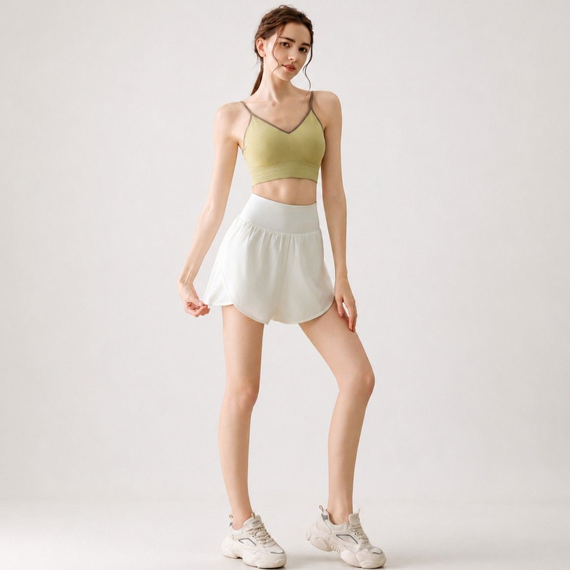 High Rise Running Shorts with Curved Hem and Side Pocket