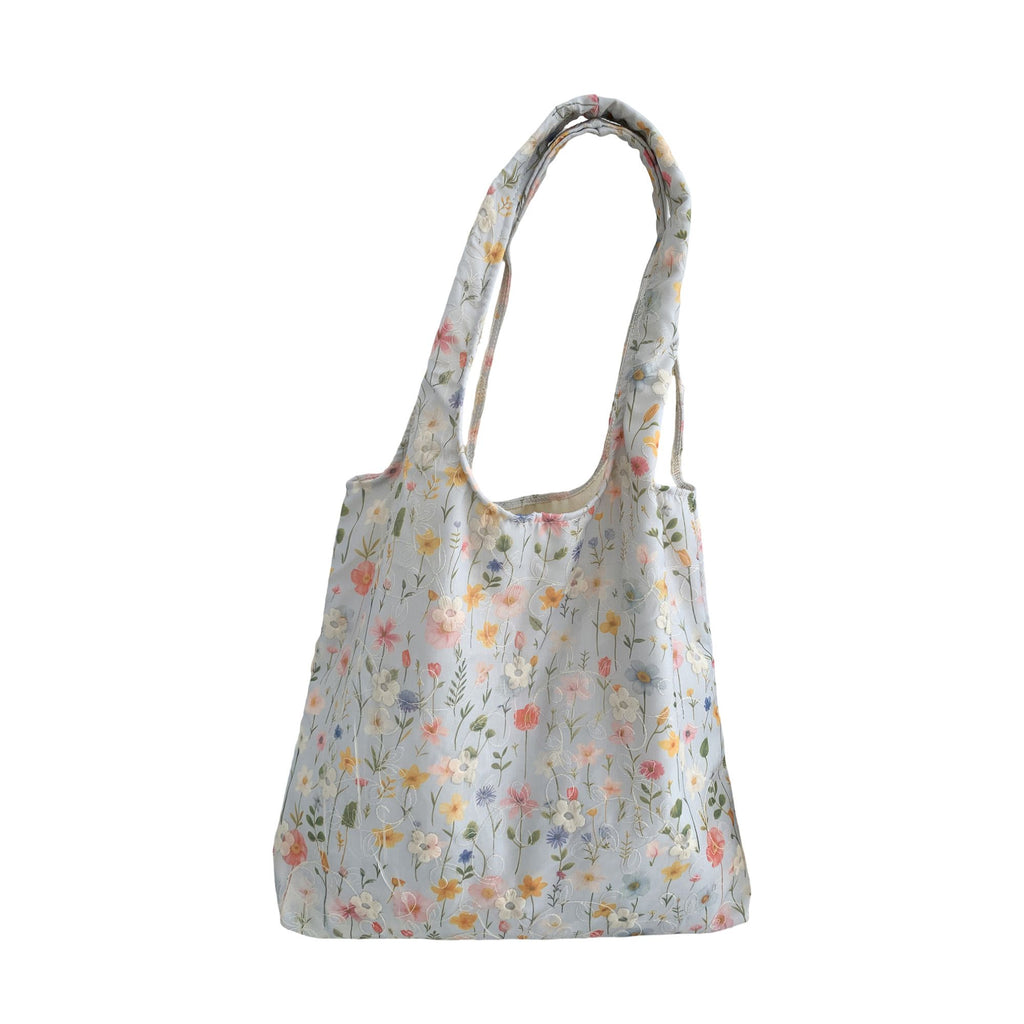 Embroidered Floral Tote Bag for Women, Lightweight Canvas Shoulder Bag for Everyday Use