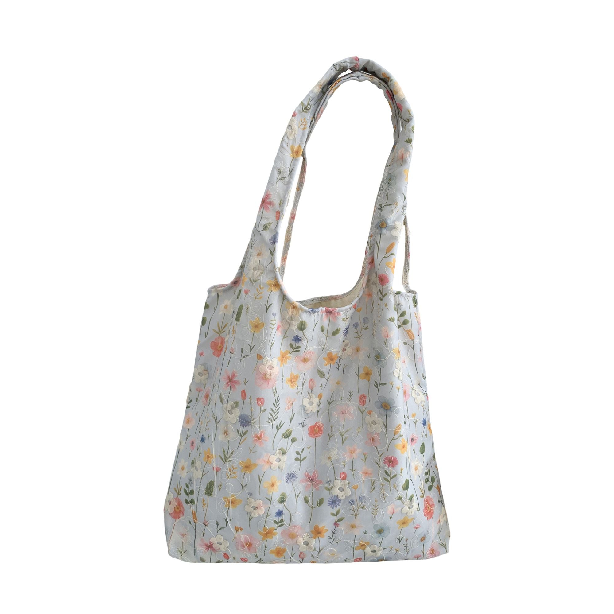 Embroidered Floral Tote Bag for Women, Lightweight Canvas Shoulder Bag for Everyday Use