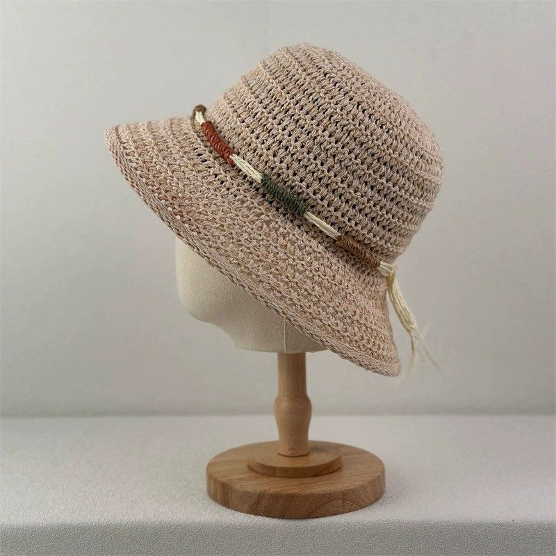 Anna-Kaci Women Crochet Bucket Hat Lightweight Breathable Straw Sun Hat with Woven Band