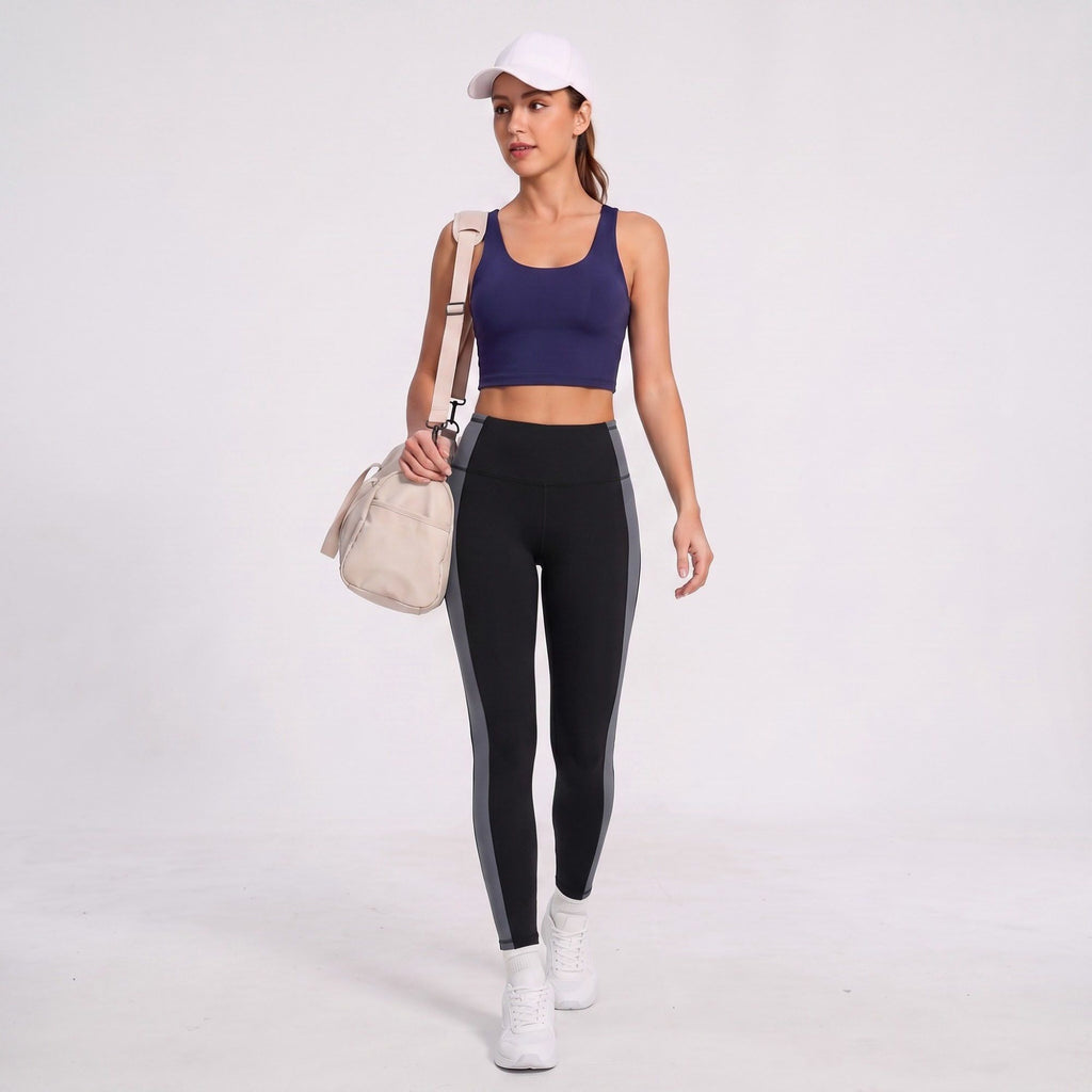 Colorblock High Waist Full Length Leggings Fitted Yoga Pants for Running Gym Training