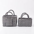 2 Piece Quilted Gingham Storage Tote Set with Handles and Front Pocket