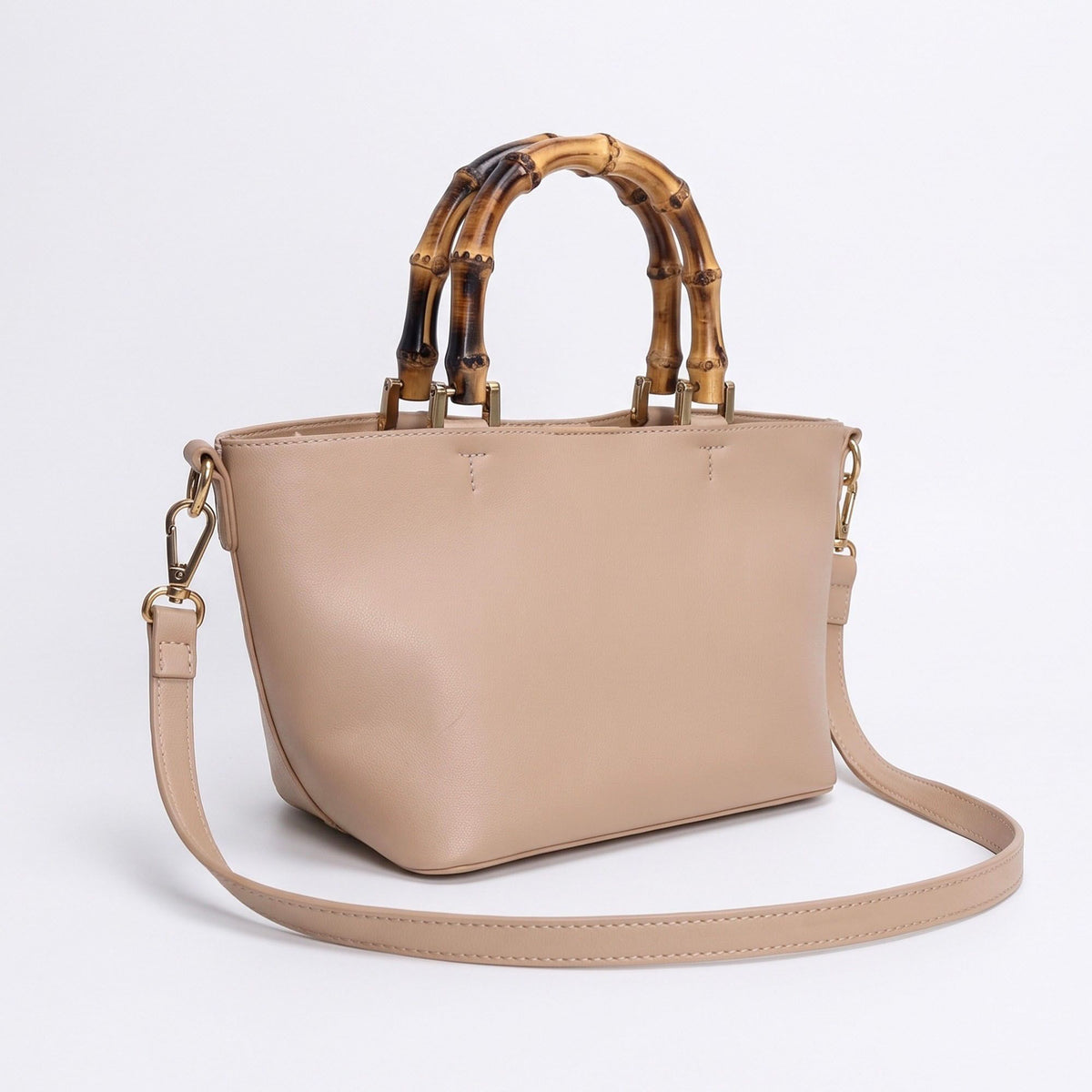 Bamboo Handle Satchel Bag with Detachable Shoulder Strap