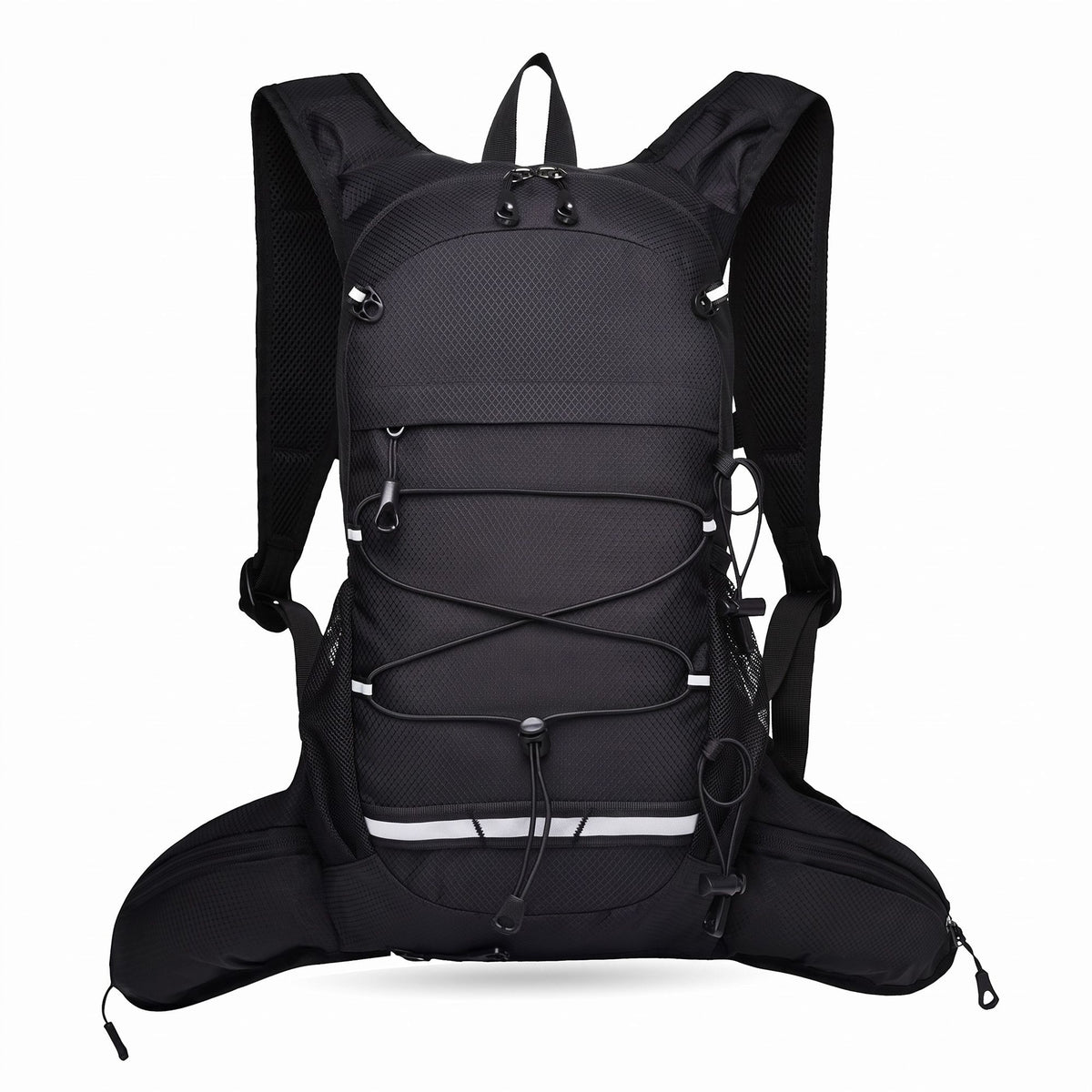 Yellow backpack with mesh, belted and pockets