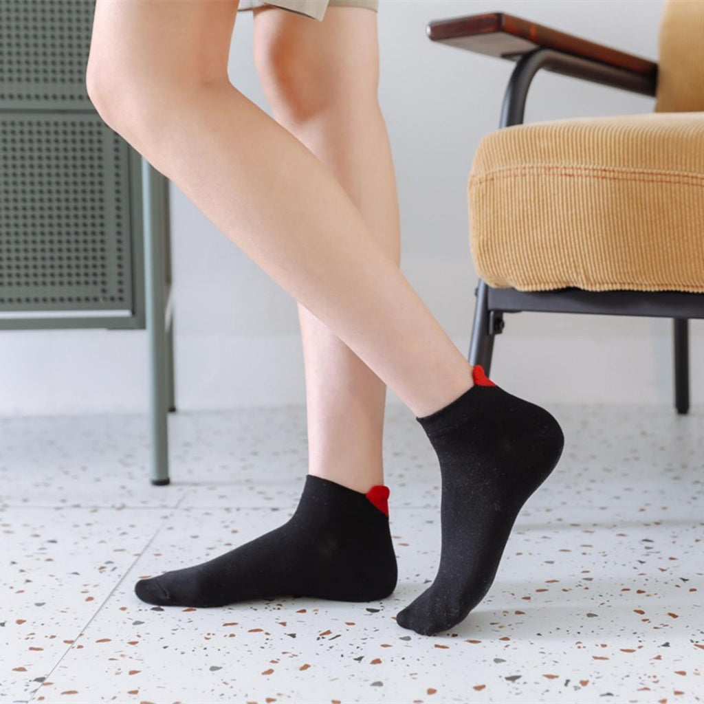 Anna-Kaci Women's Ankle Socks with Ribbed Heart-Shaped Heel Detail Soft Stretch Knit Comfort 3-Pack