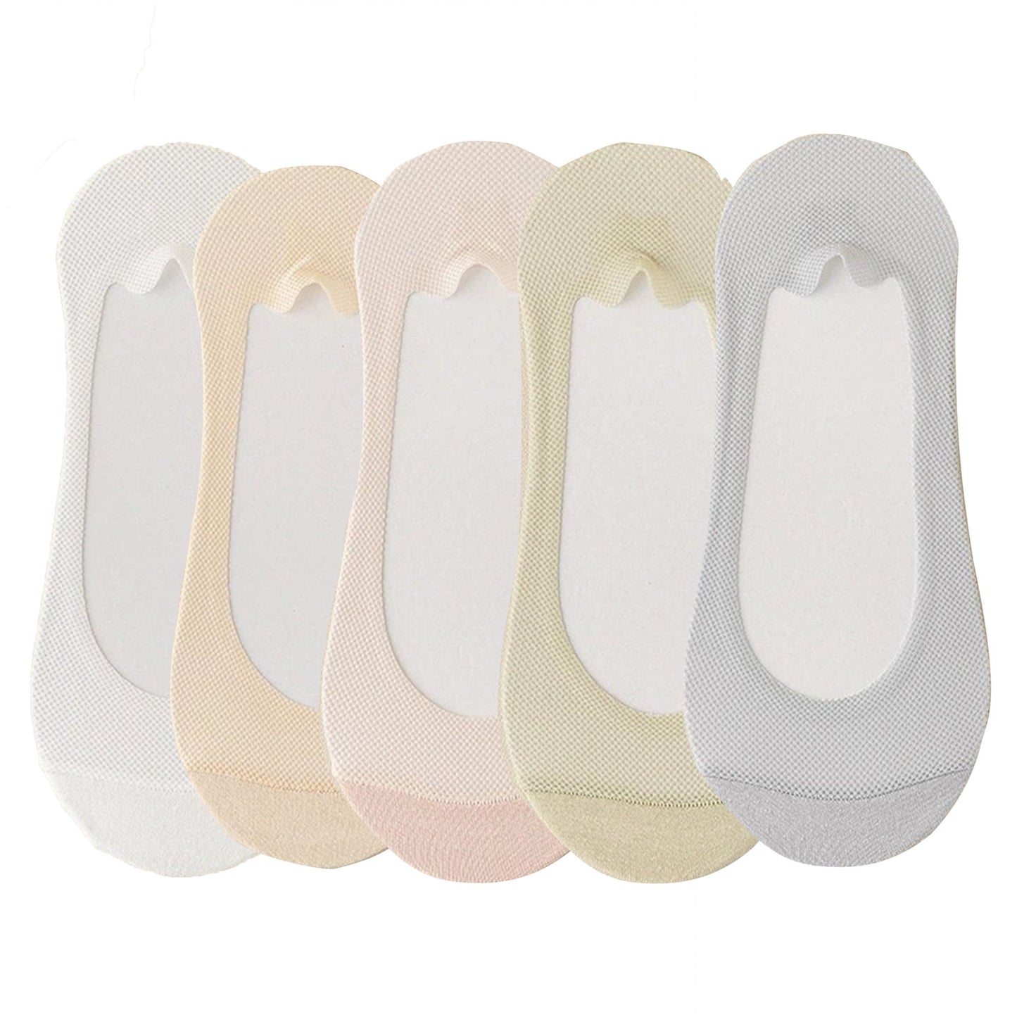 Anna-Kaci 5 Pairs Women No Show Mesh Panel Socks Low Cut Stretch Cotton Liner Non-Slip Design for Ballet Flats and Loafers