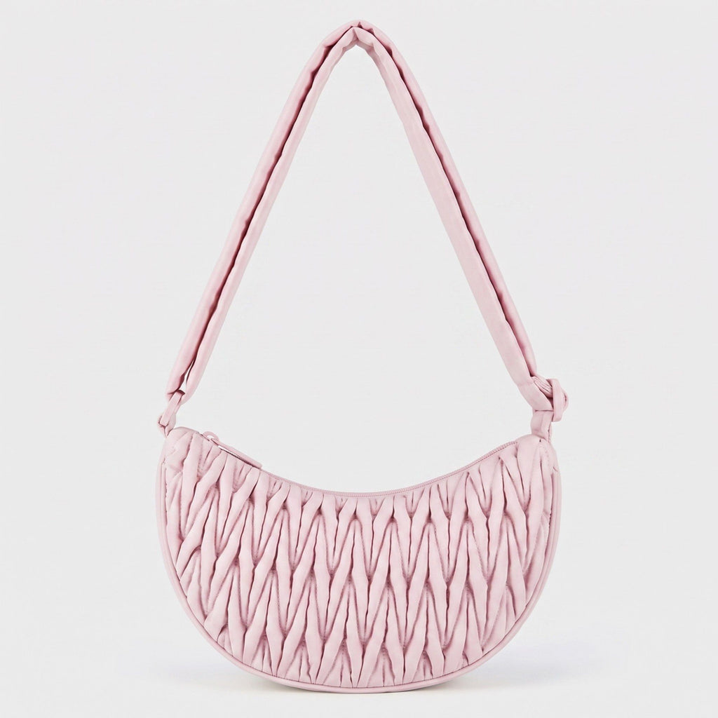 Ruched Crescent Shoulder Bag with Knotted Wide Adjustable Shoulder Strap 11.8x3.5x6.3in