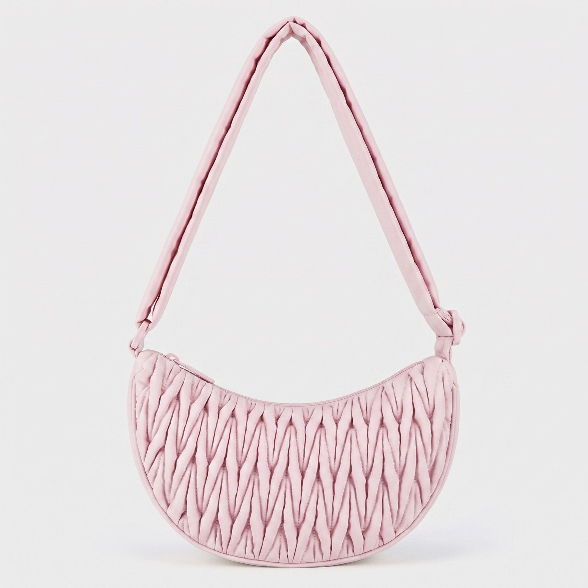 Ruched Crescent Shoulder Bag with Knotted Wide Adjustable Shoulder Strap 11.8x3.5x6.3in