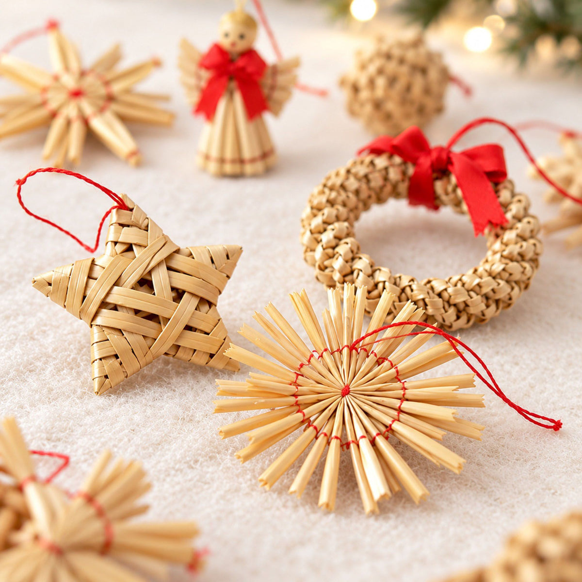 56ct Straw Christmas Tree Ornaments Assorted Holiday Decorations Gift