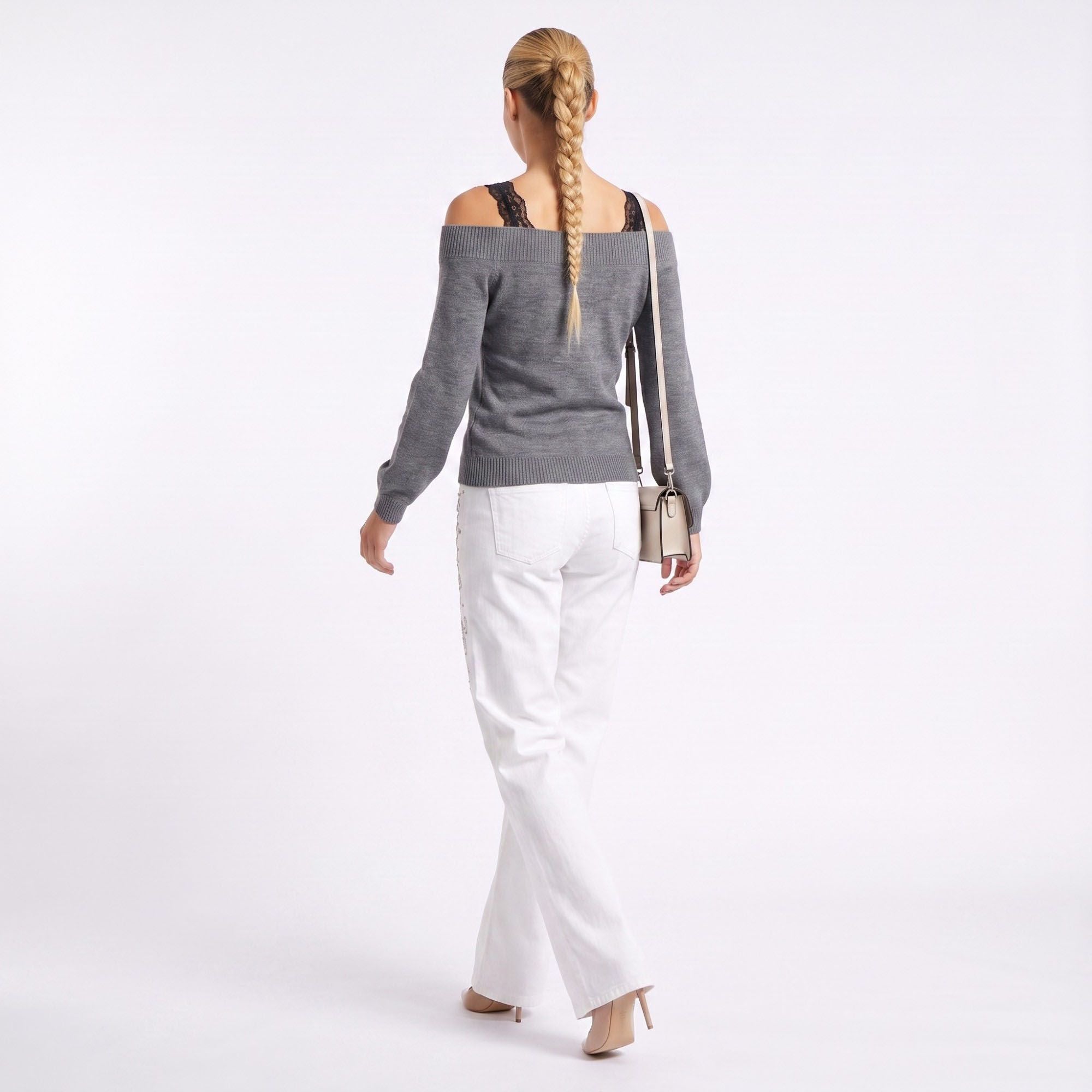 Off Shoulder Knit Sweater Long Sleeve Ribbed Pullover