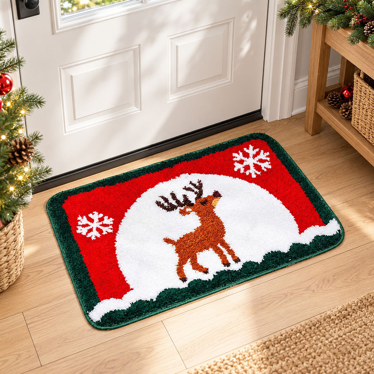 Christmas Gingerbread and Reindeer Tufted Bath Rug with Nonslip Backing 15.7 x 23.6 in