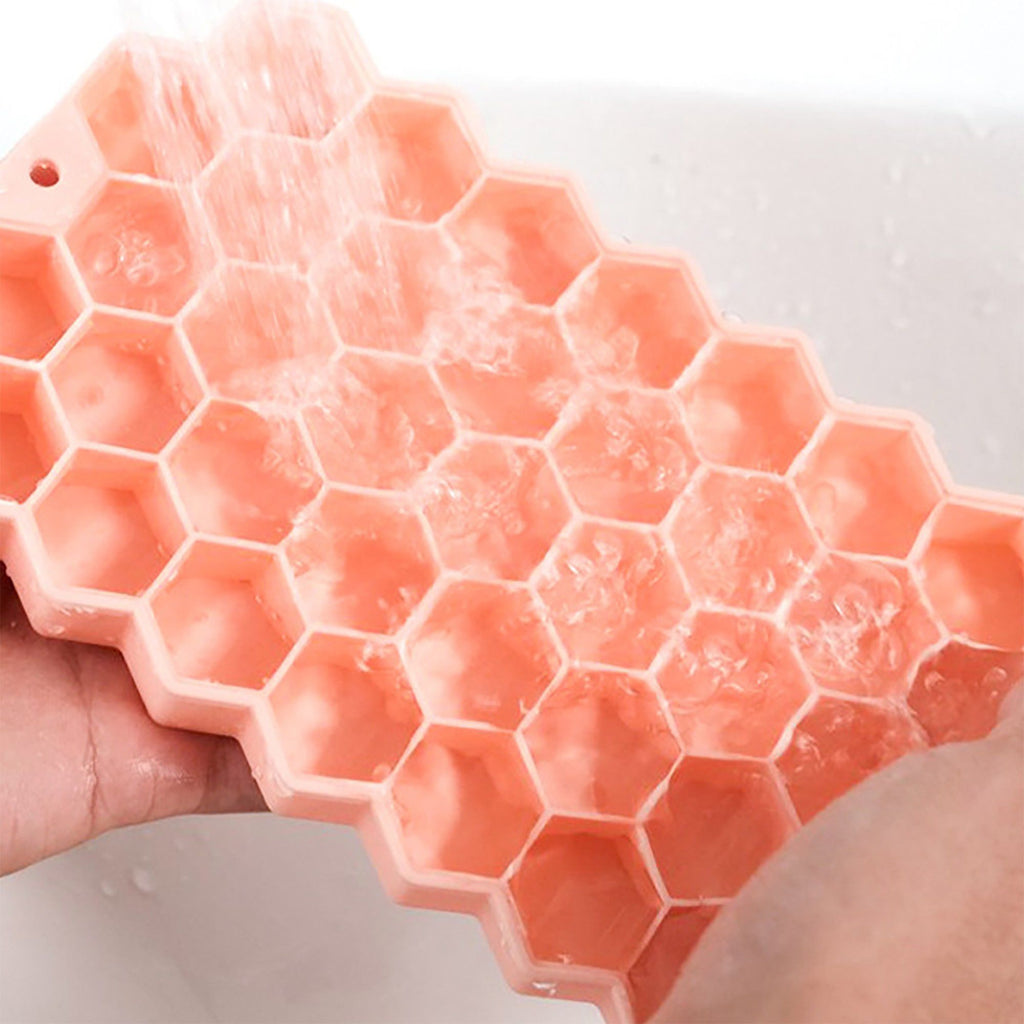 2-Piece Honeycomb Ice Cube Tray - 37-Grid Flexible Mold with Spill-Resistant Lid