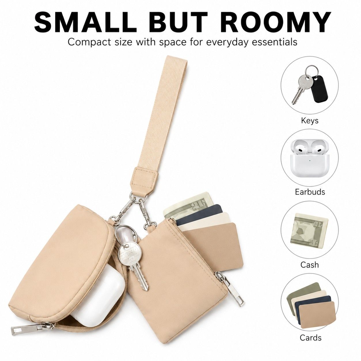 Mini Wristlet Pouch and Card Holder Set with Zip Closure