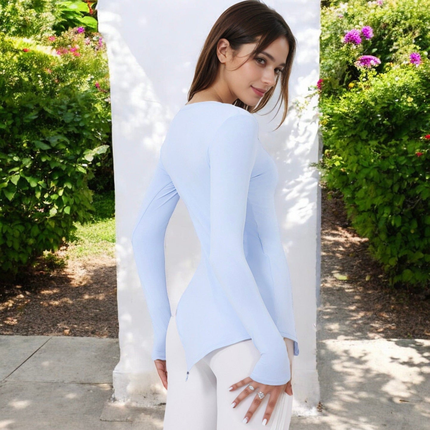 Long Sleeve Side-Tie Activewear Top with Asymmetric Hem