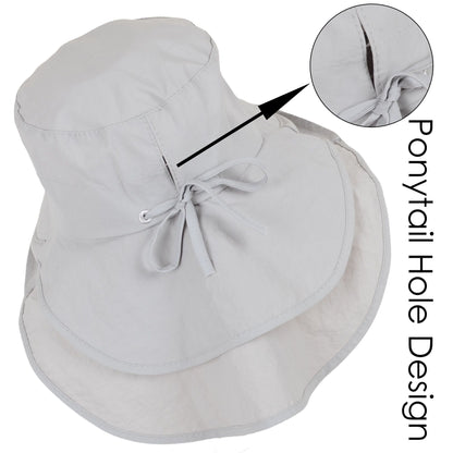 Alilang Womens Sun Hat Wide Brim Bucket Hats with Neck Flap and Ponytail Hole for Summer Beach Fishing Hiking
