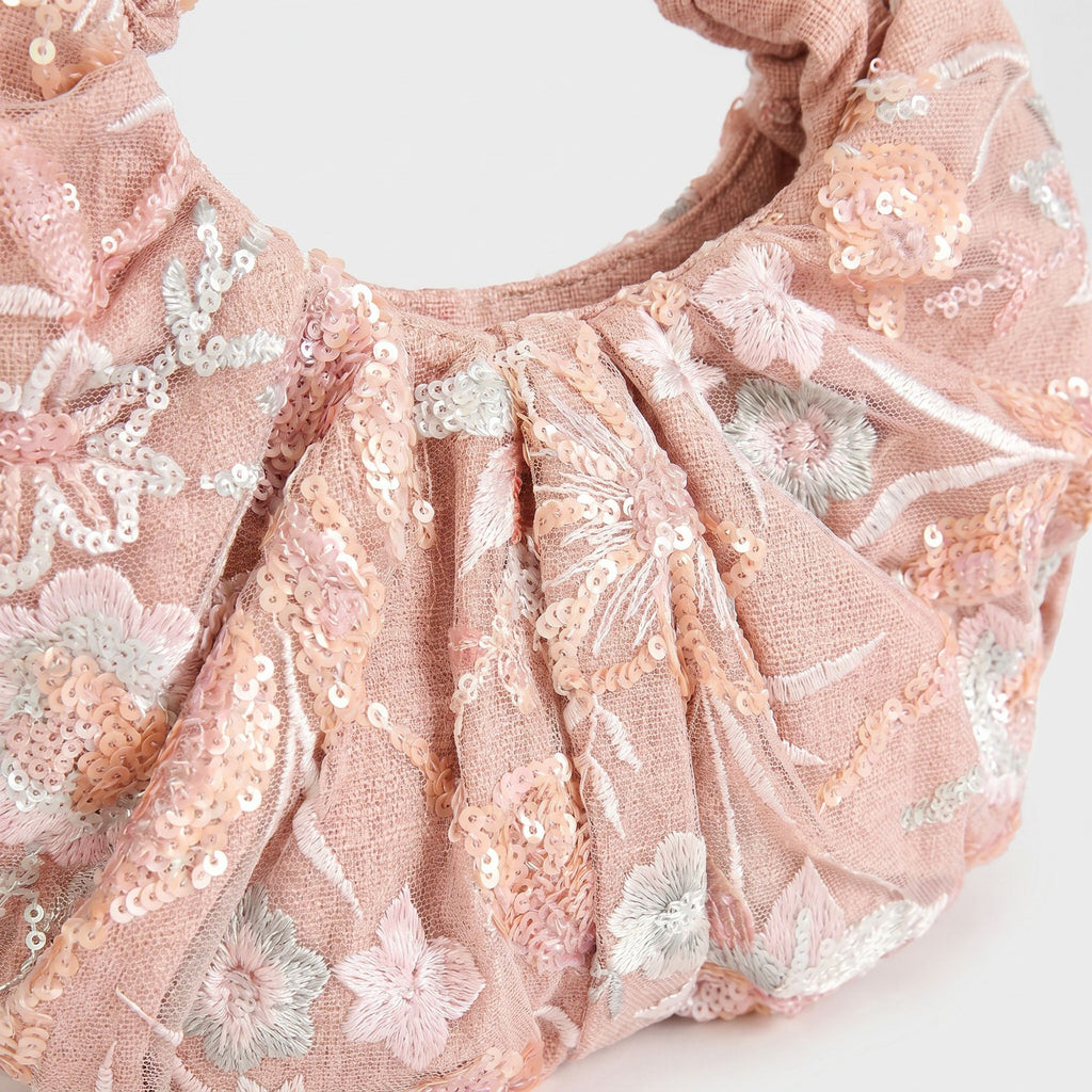 Sequin Hobo Shoulder Bag with Oversized Paillette Details Padded Handle