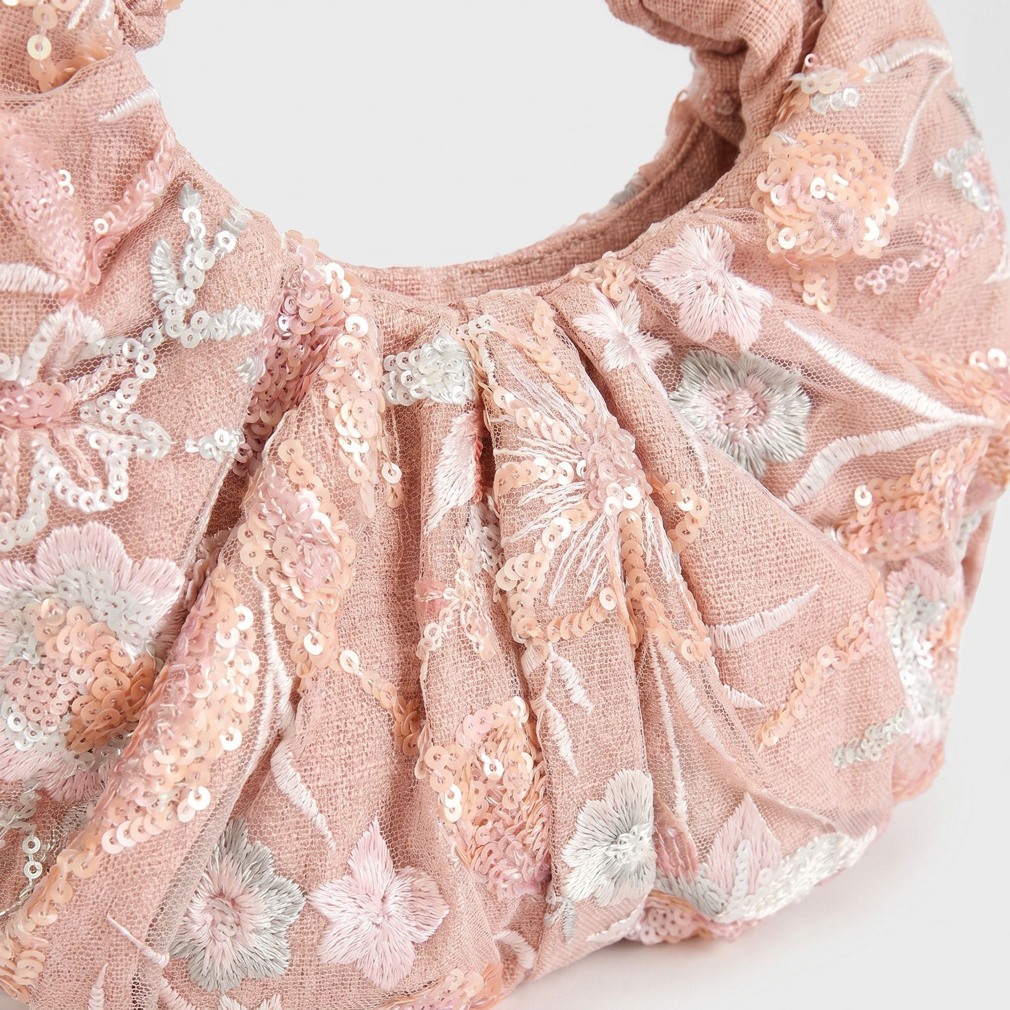 Sequin Hobo Shoulder Bag with Oversized Paillette Details Padded Handle