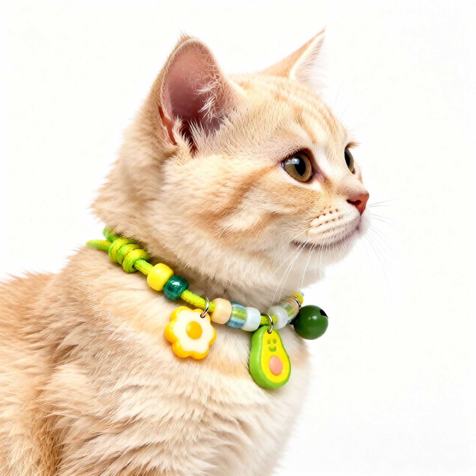 Adjustable Pet Collar with Bell Paw Charm Beaded Necklace Colorful Decorative Collar for Cats and Small Dogs