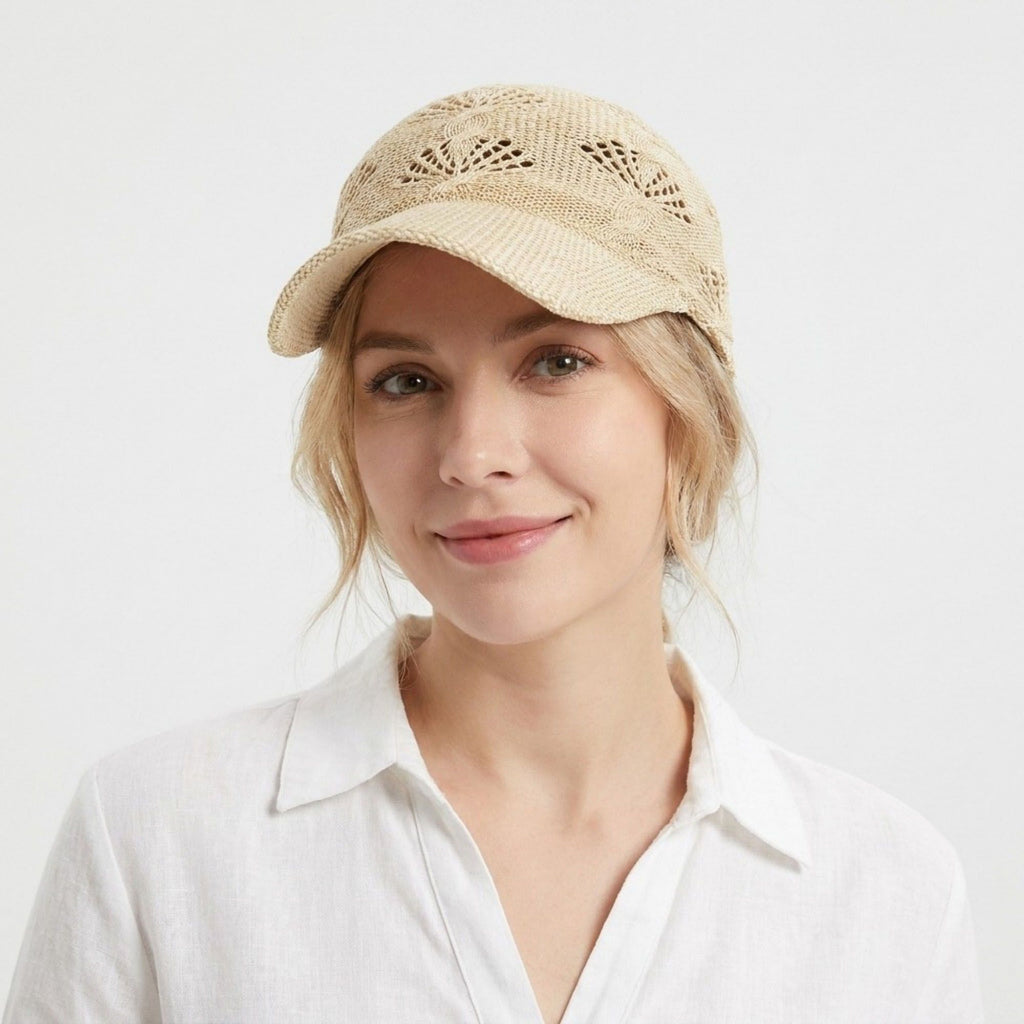 Women's Crochet Knit Baseball Cap Breathable Openwork Lightweight Casual Hat