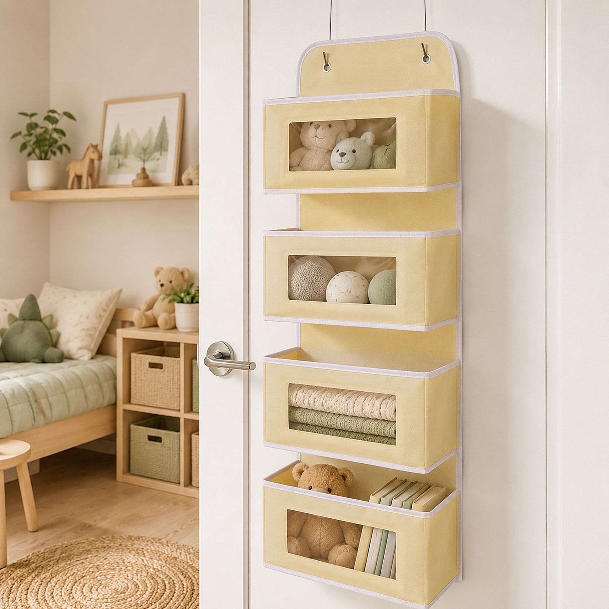 4 Tier Hanging Storage Organizer with Clear Window Pockets for Door Wall or Closet