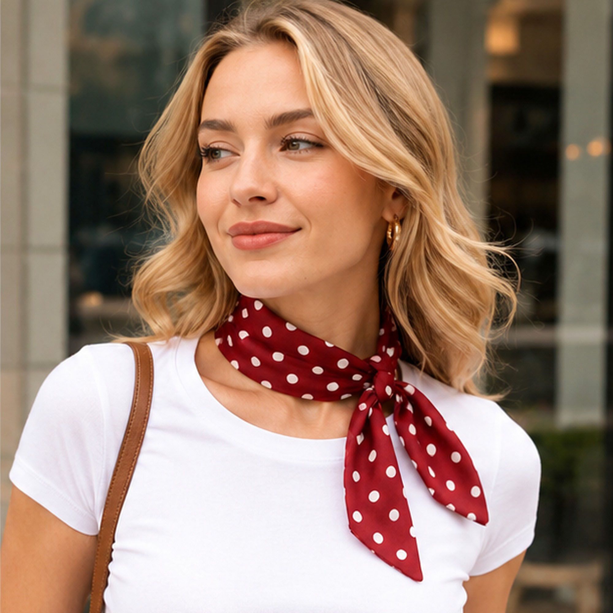 Polka Dot Skinny Neck Scarf with Pointed Ends