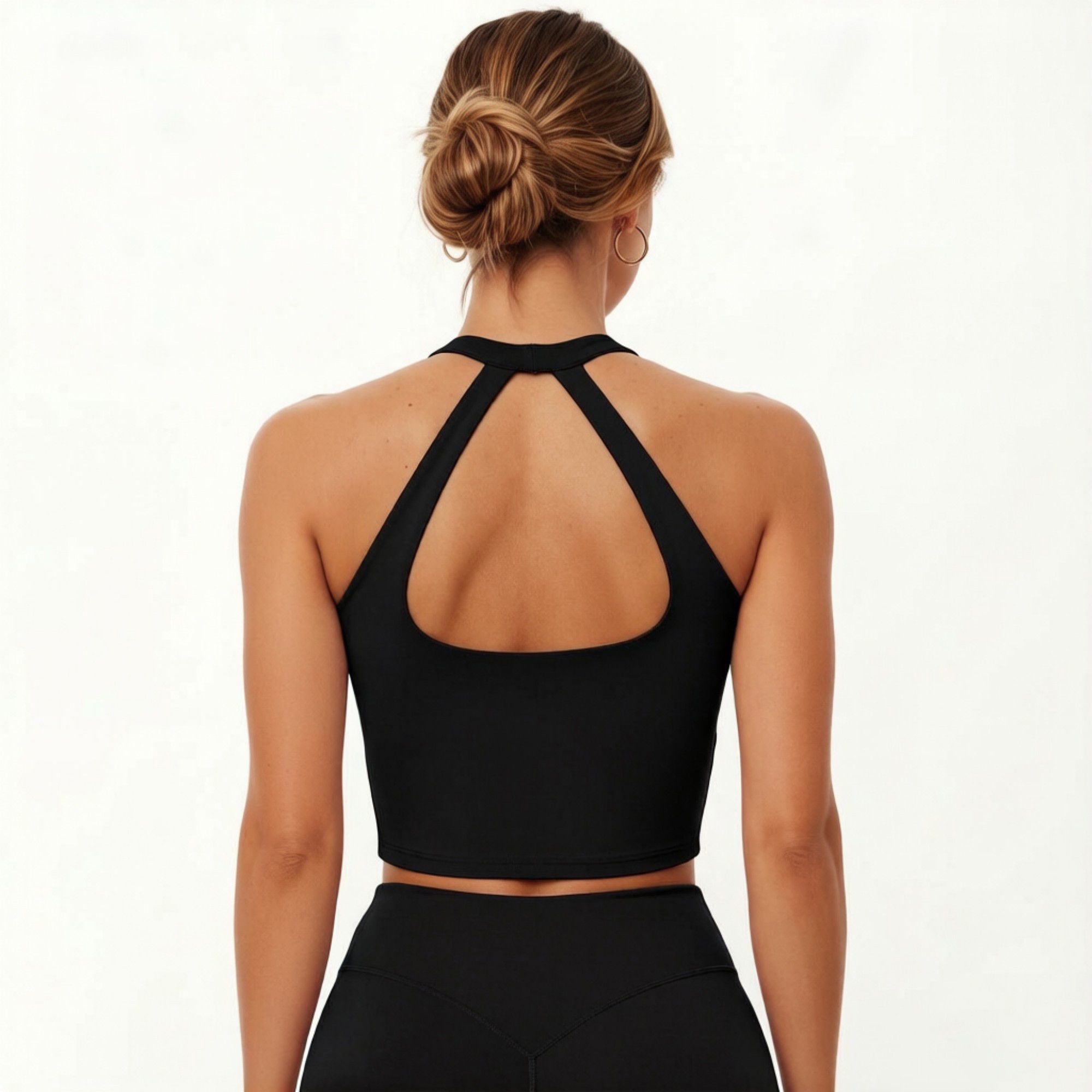 Anna-Kaci Active Women's High Neck Longline Sports Bra with Open Back and Cropped Active Fit