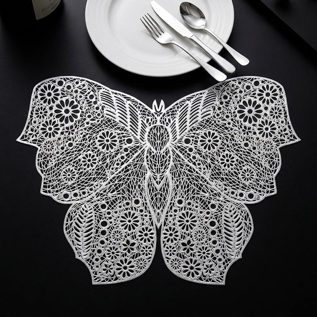 4 Piece Butterfly Placemat Set Decorative PVC Heat Resistant Table Mats for Dining Table
