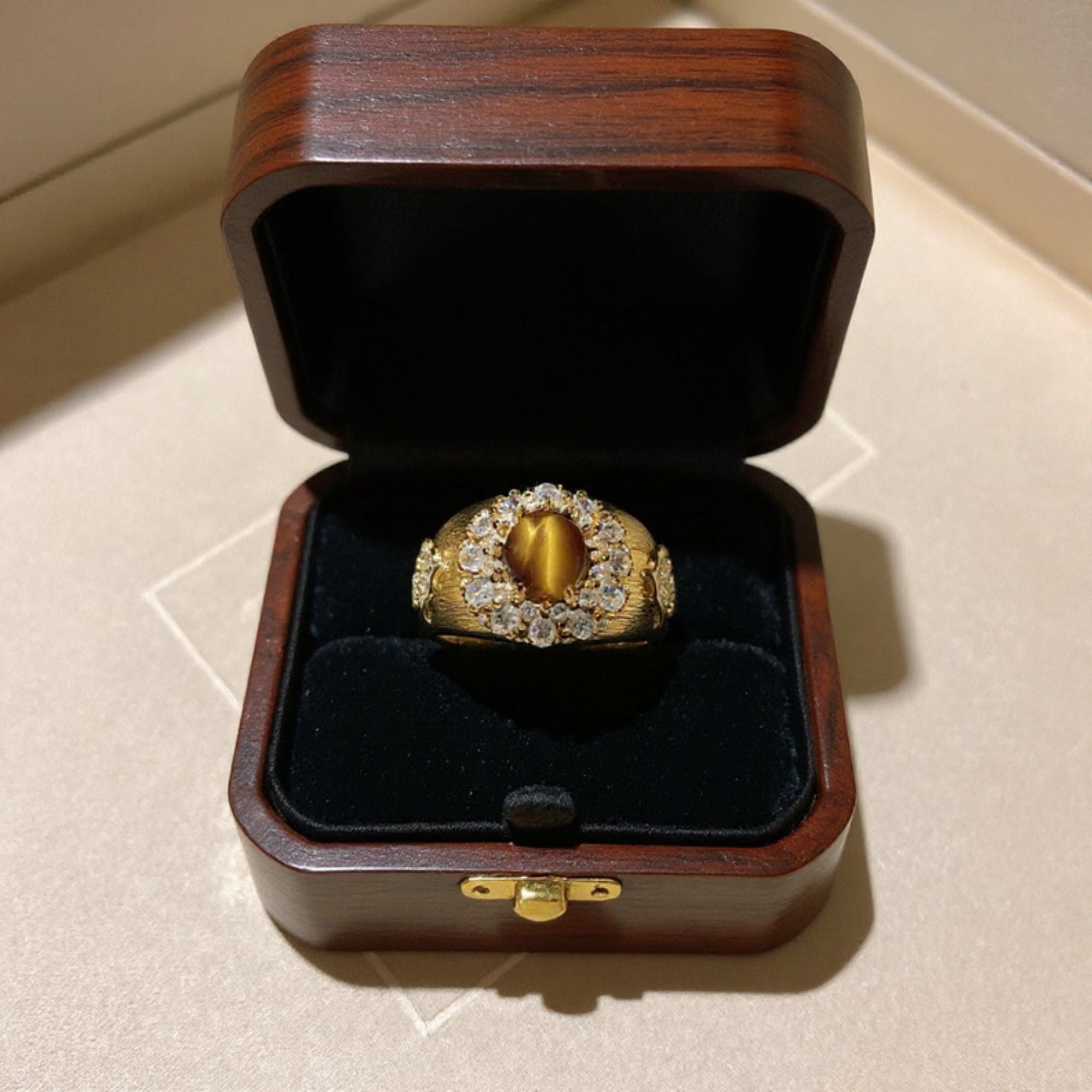 Anna-Kaci Women's Oval Gemstone Statement Ring with Crystal Halo and Textured Band