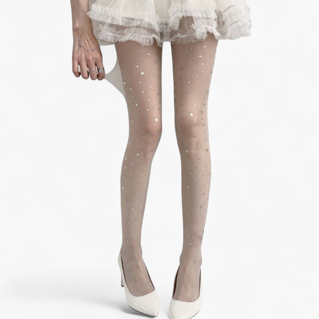 Anna-Kaci Women's Sheer Star Pattern Tights with Sparkle Detailing and Stretch Mesh Fit