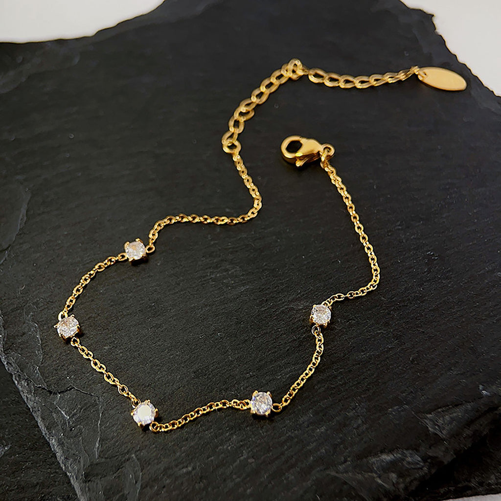 Women's Titanium Steel Zirconia Bracelet Adjustable Chain with Sparkling Stone Accents