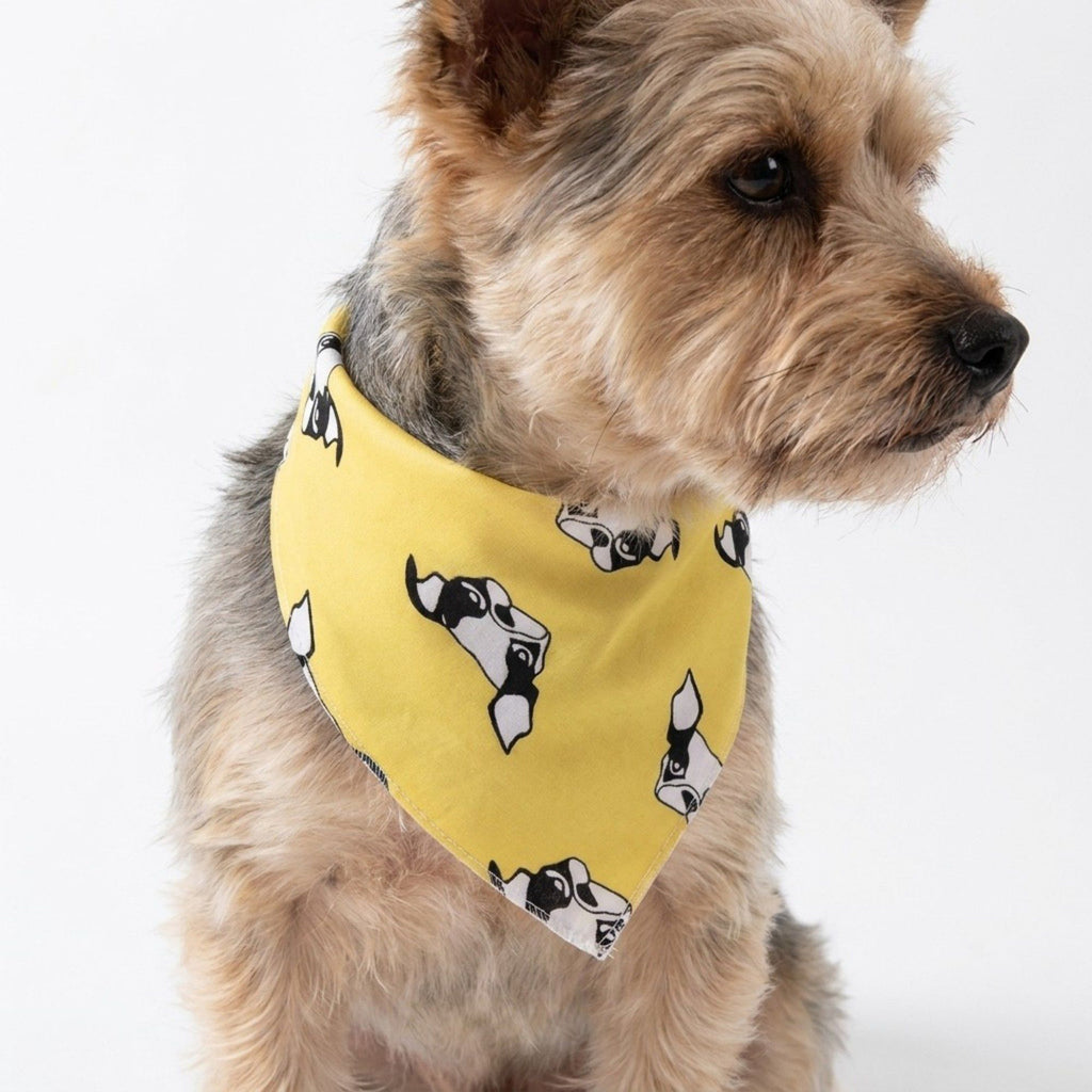 Dog Bandana Scarf Yellow with Black and White Pattern Pet Neck Accessory