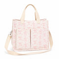 Canvas Tote Bag with Bow Print Large Capacity Lightweight Adjustable Shoulder Bag