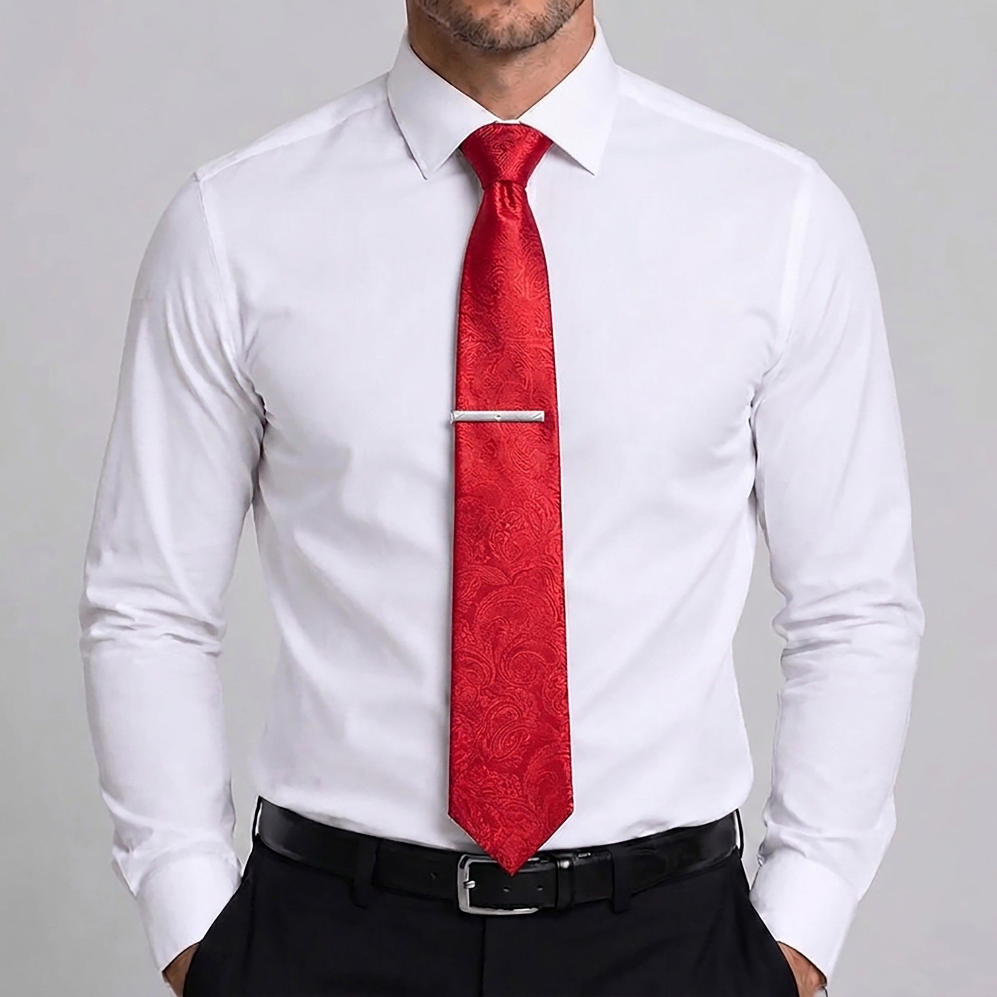 Men's Floral Print Tie Gift Set with Matching Pocket Square Cufflinks and Silver Tie Clip