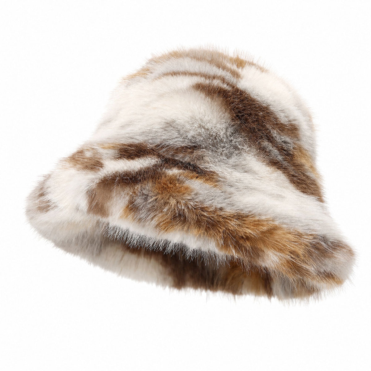Faux Fur Bucket Hat Plush Fuzzy Colorblock Winter Hat