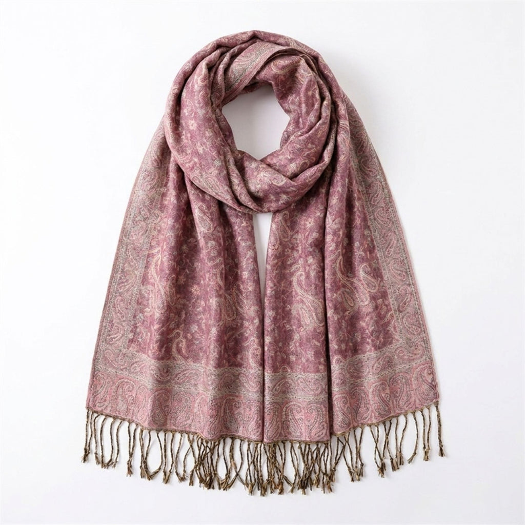 Paisley Pashmina Scarf with Fringe Trim 75*27.5 Inches