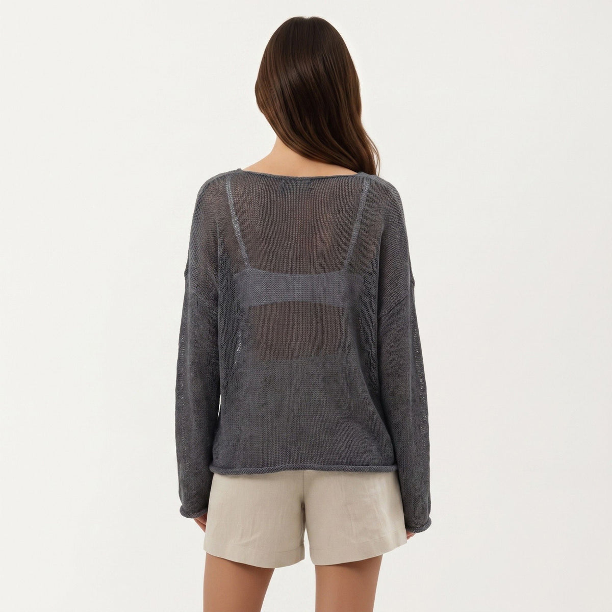 Saco de punto abierto ligero de manga larga Anna-Kaci para mujer con ajuste relajado y textura sutilmente transparente